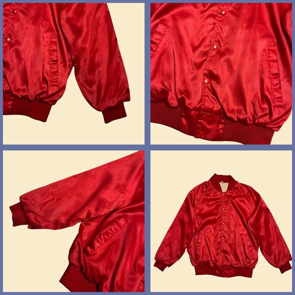 Vintage red 80s satin bomber windbreaker, size L "Infrared Scanning Inc." jacket - Picture 4 of 9
